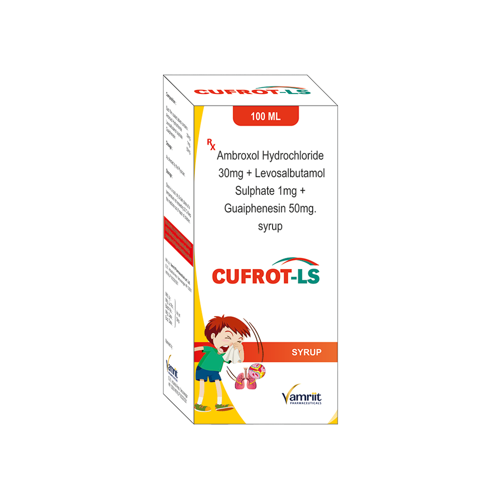 Cufrot LS Ambroxol Hydrochloride 30 mg + Levosalbutamol Sulphate 1 mg + Guaiphenesin 50 mg Syrup by Vamriit Pharmaceuticals | PCD Pharma Franchise & Third Party Manufacturing