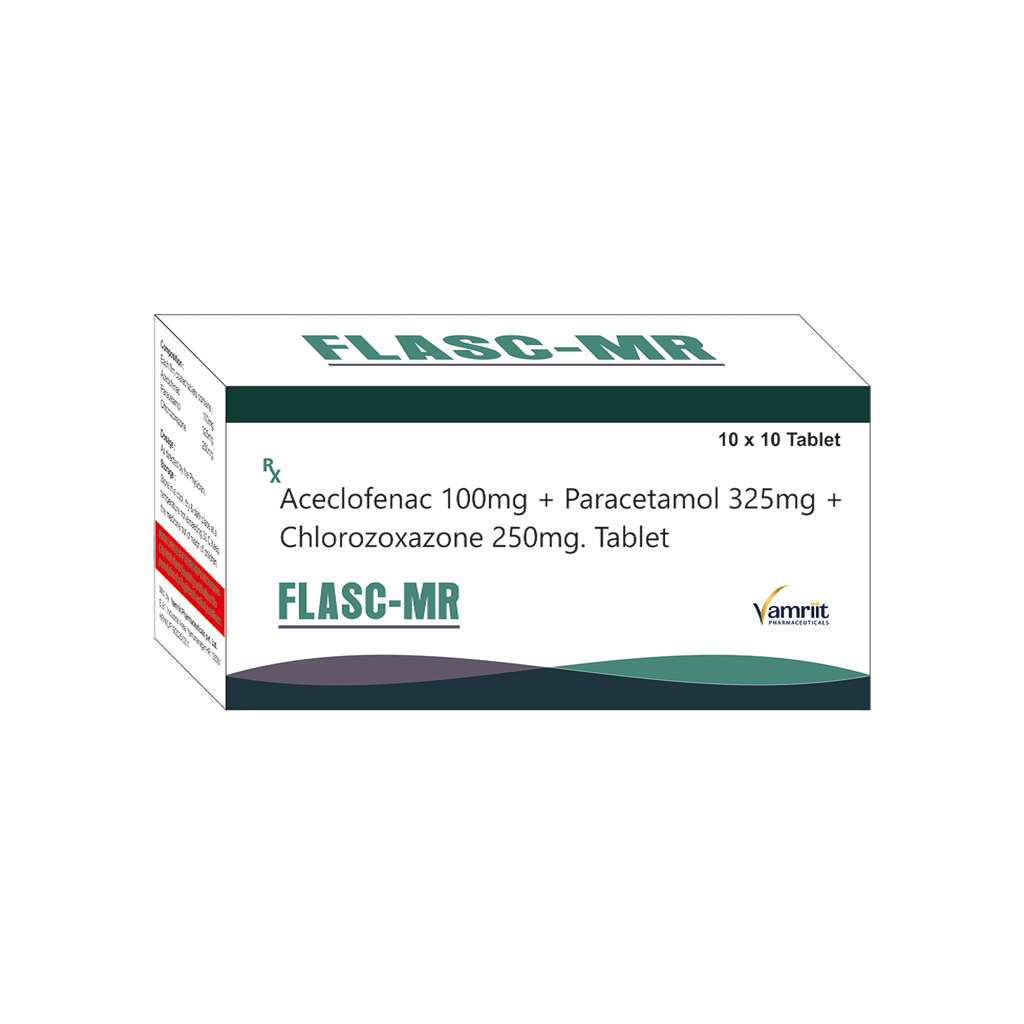 Flasc MR Aceclofenac 100 mg + Paracetamol 325 mg + Chlorzoxazone 250 mg by Vamriit Pharmaceuticals | PCD Pharma Franchise & Third Party Manufacturing