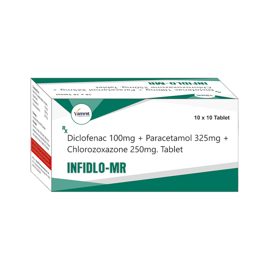 Infidlo Mr Diclofenac 100 mg + Paracetamol 325 mg + Chlorzoxazone 250 mg by Vamriit Pharmaceuticals | PCD Pharma Franchise & Third Party Manufacturing