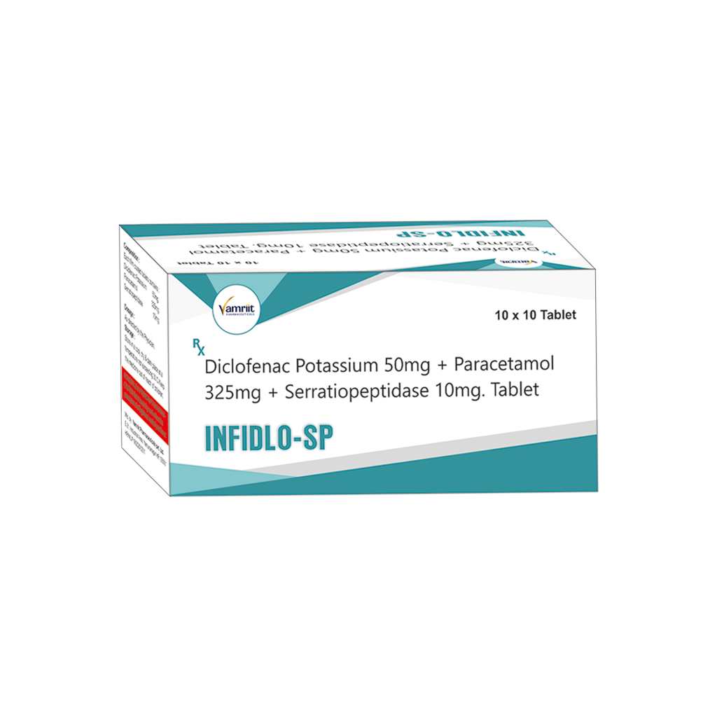 Infidlo SP Diclofenac Potassium 50 mg + Paracetamol 325 mg + Serratiopeptidase 10 mg by Vamriit Pharmaceuticals | PCD Pharma Franchise & Third Party Manufacturing