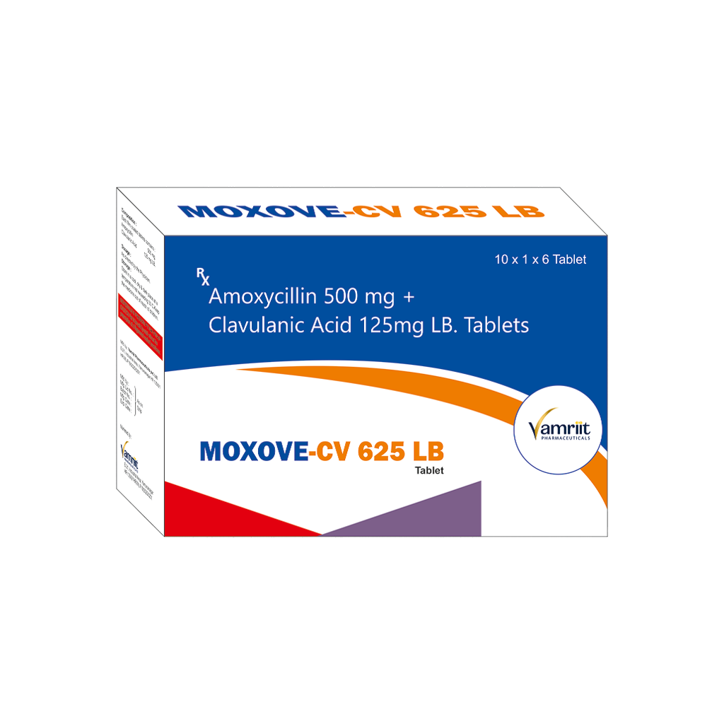 Moxove CV 625 LB Amoxycillin 500 mg + Clavulanic Acid 125 mg + Lactic Acid Bacillus by Vamriit Pharmaceuticals | PCD Pharma Franchise & Third Party Manufacturing