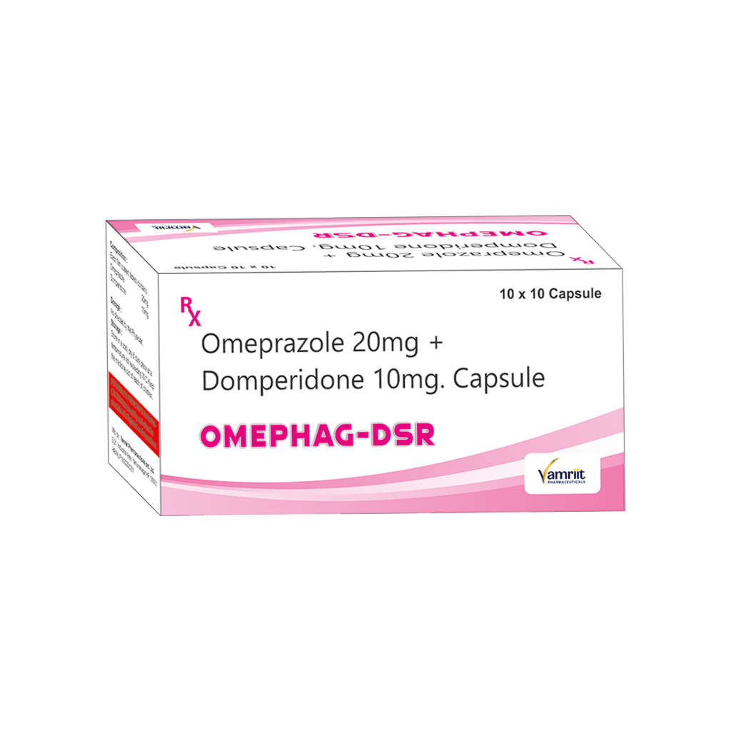 Omephag DSR Omeprazole 20 mg + Domperidone 10 mg by Vamriit Pharmaceuticals | PCD Pharma Franchise & Third Party Manufacturing