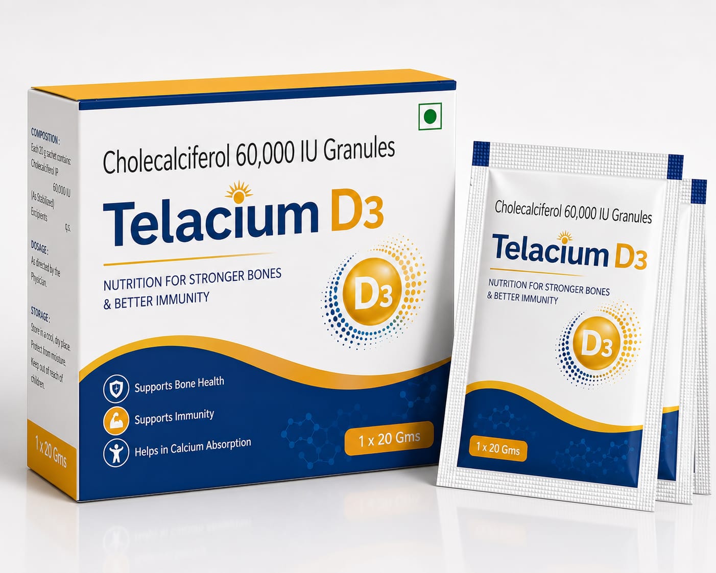 TELACIUM D3 Sachet Cholecalciferol 60000 I.U. Sachets by Vamriit Pharmaceuticals | PCD Pharma Franchise & Third Party Manufacturing