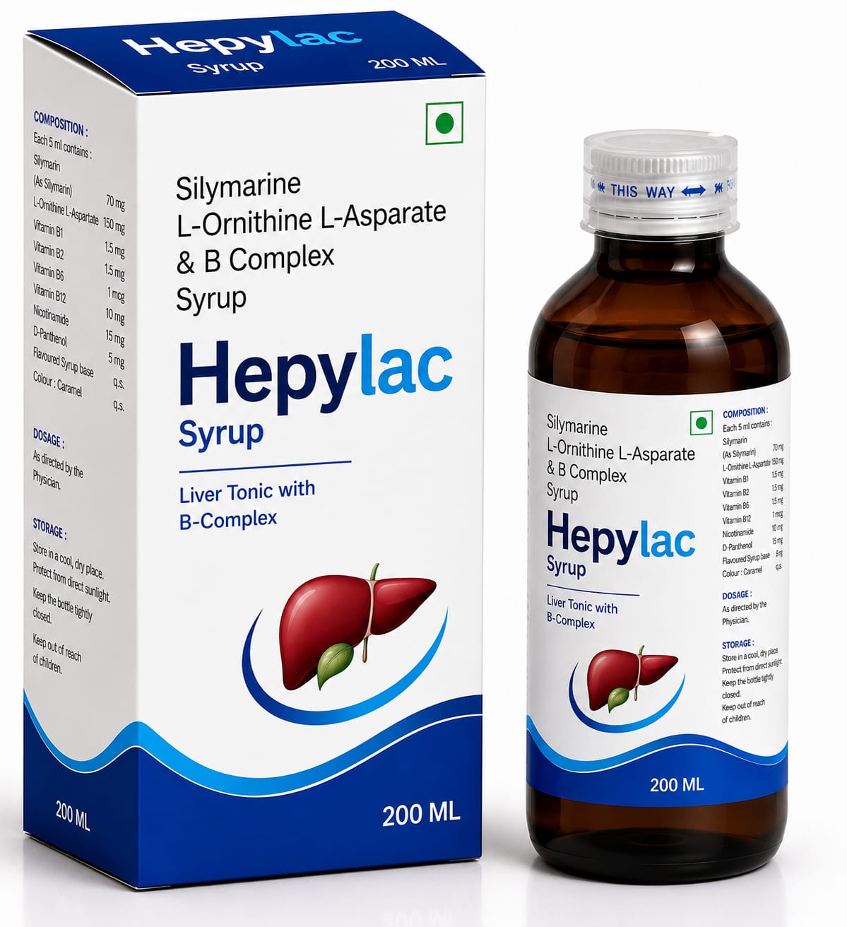 HEPYLAC SYP Silymarine+L-Ornithine+L-Aspartate & B Complex Syrup with cartoon pack by Vamriit Pharmaceuticals | PCD Pharma Franchise & Third Party Manufacturing