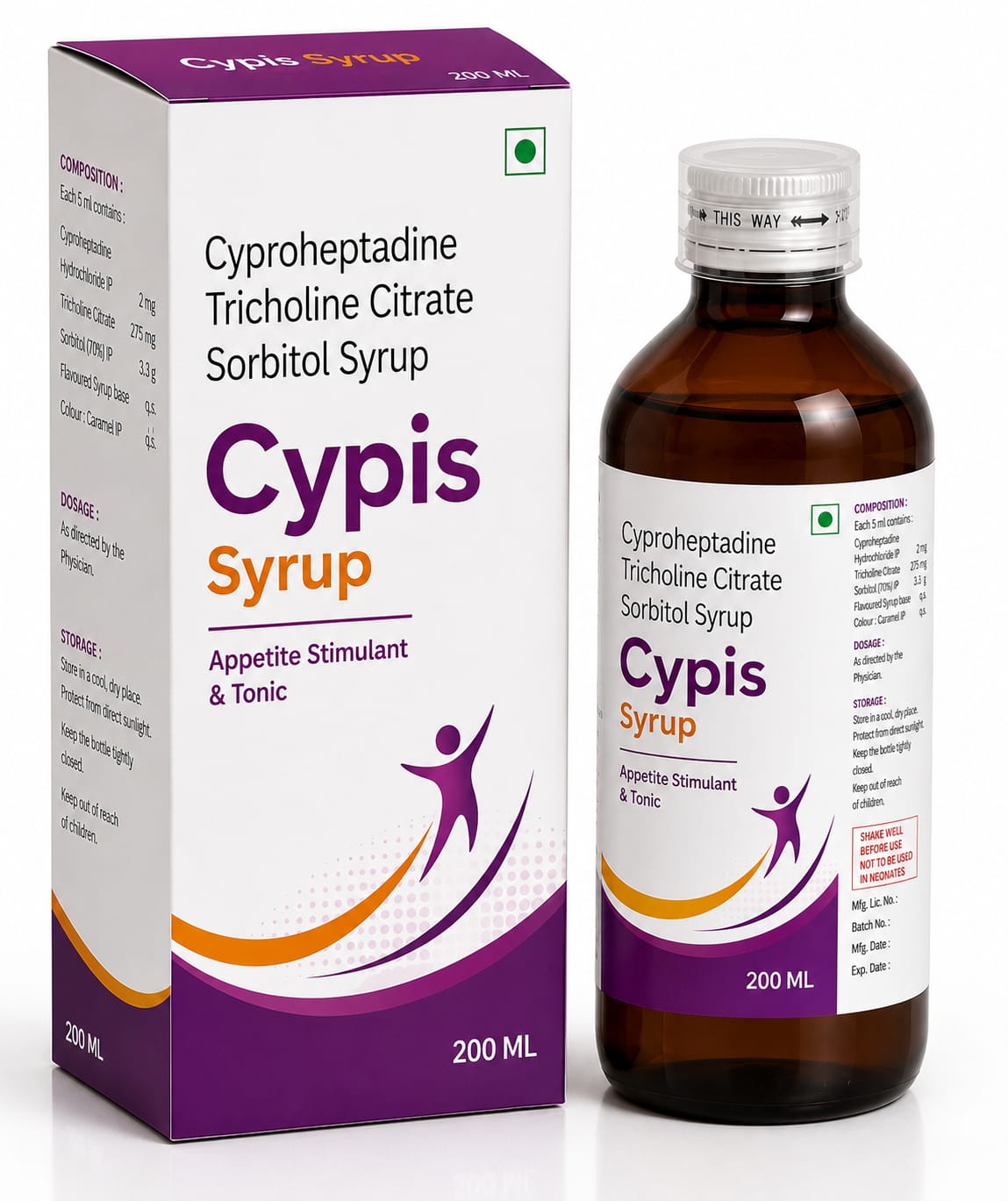 CYPIS SYP Cyproheptadine + Tricholine citrate + Sorbitol Syrup with cartoon pack by Vamriit Pharmaceuticals | PCD Pharma Franchise & Third Party Manufacturing