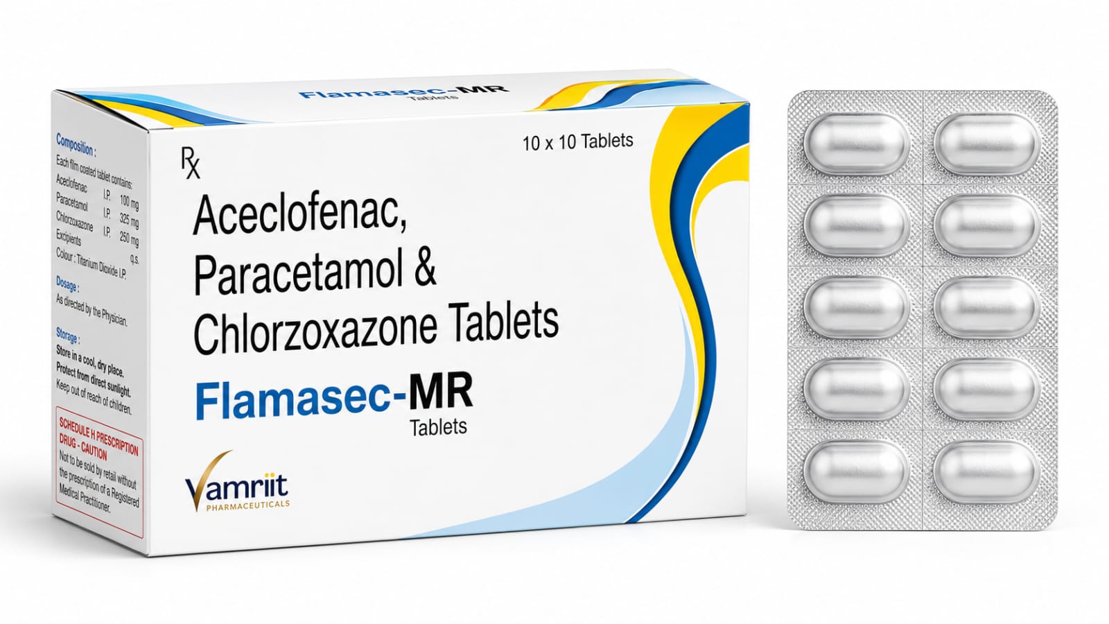 FLAMASEC MR Acelofenac 100 Mg+Paracetamol 325 Mg + Chlorozoxazone 250 Mg by Vamriit Pharmaceuticals | PCD Pharma Franchise & Third Party Manufacturing