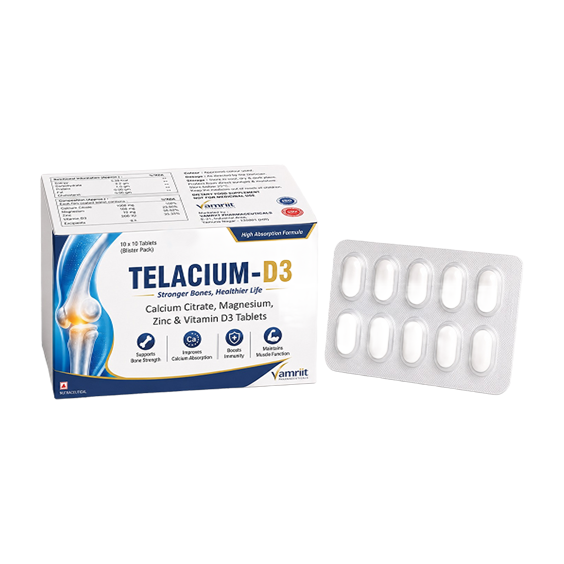 TELACIUM-D3 Calcium Carbonate 1250Mg+Vit.D3 200I.U+Magnesium-Vit D3 by Vamriit Pharmaceuticals | PCD Pharma Franchise & Third Party Manufacturing